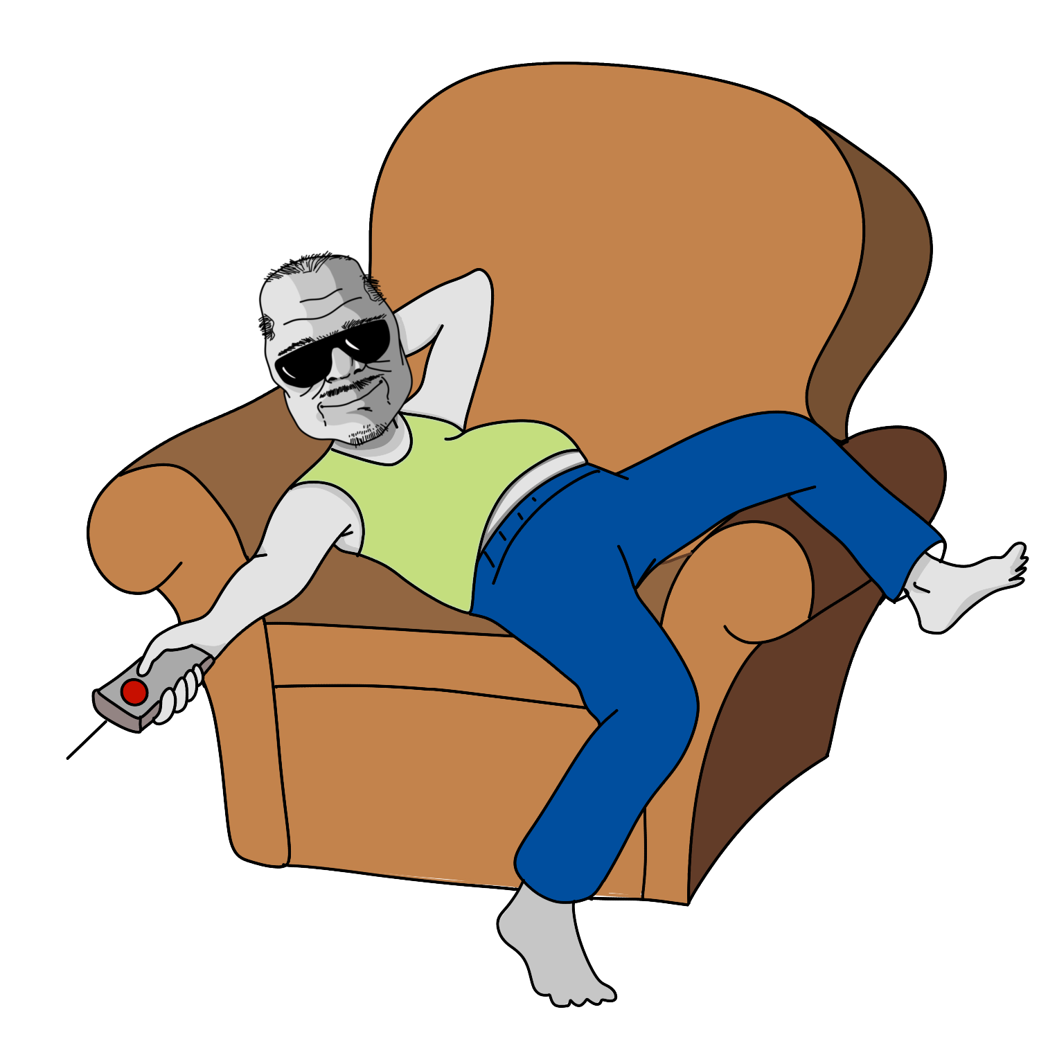 A boomer relaxing in an armchair with a TV remote